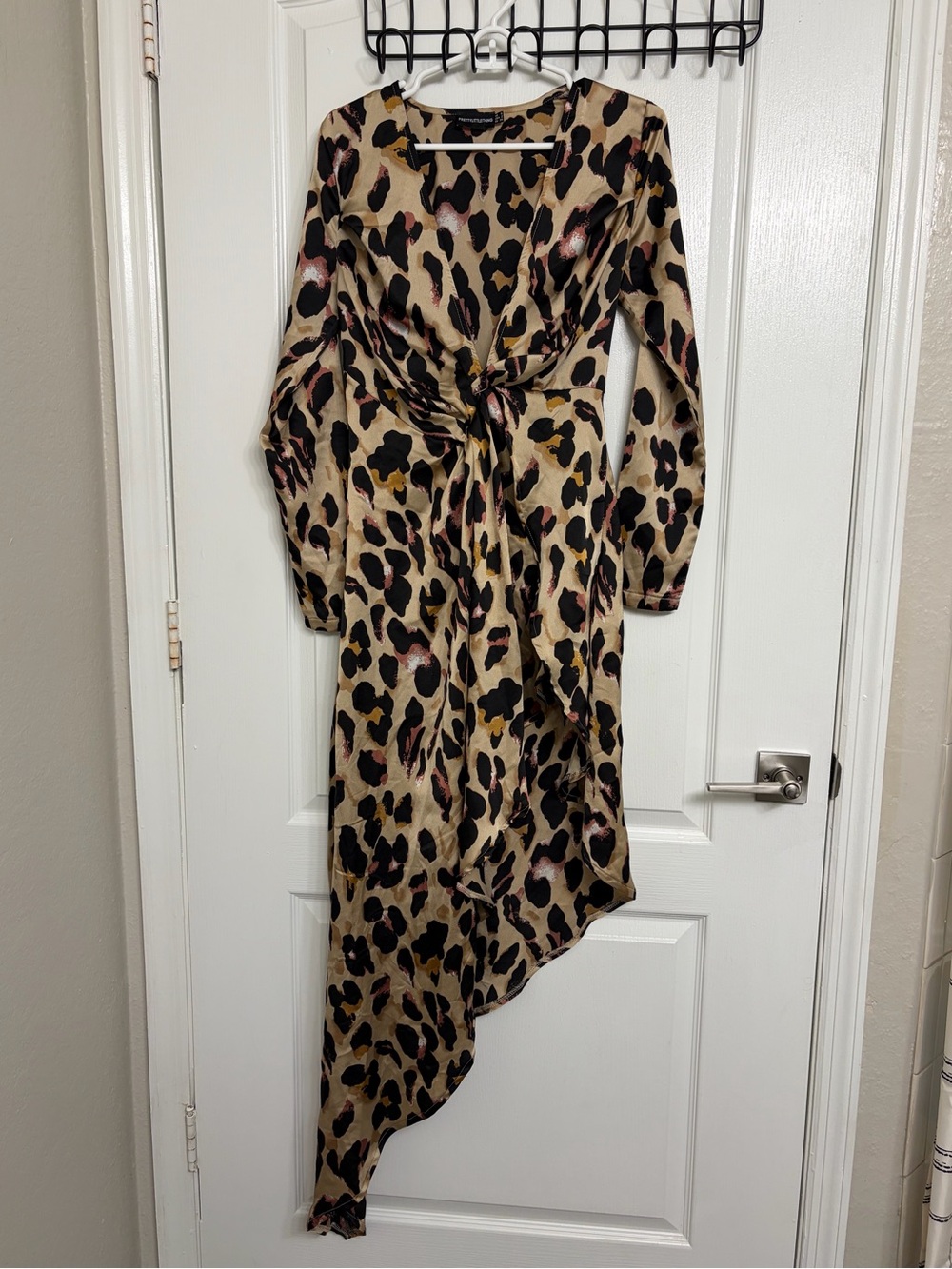 Leopard Print Long Sleeve Satin Asymmetrical Dress size 2